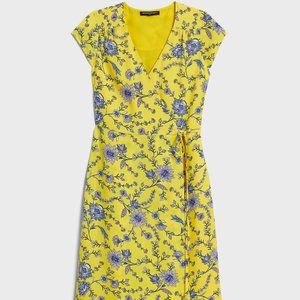 Banana Republic Yellow Petite Midi Wrap Dress with Floral Print - Size OS